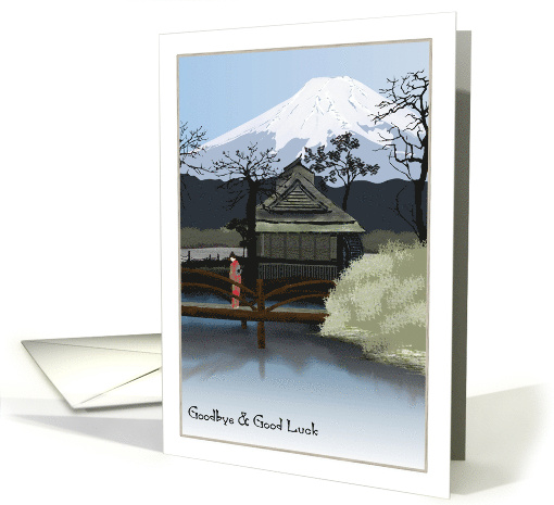Goodbye and Good Luck Leaving Japan Lady Standing on Bridge card