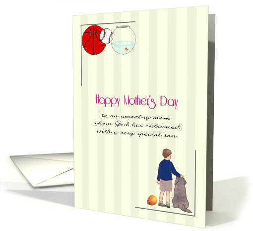 Mother's Day Mom with Son with Special Needs Boy with Pet Dog card