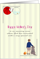 Mother’s Day Mom with Son with Special Needs Boy with Pet Dog card