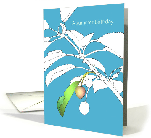 Summer Birthday Stylized Drawing of Cherries on a Branch card