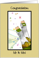 Wedding Nephew and Wife Confetti Raining Down on Champagne Bottles card