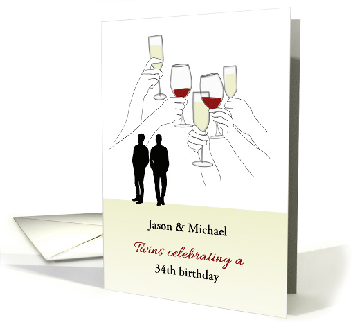 Raising Glasses Twin Male Birthday Toast, Custom Name and Age card