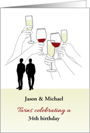 Raising Glasses Twin Male Birthday Toast, Custom Name and Age card