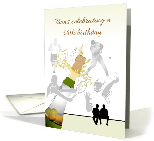 Male Twin Birthday Custom Age Popping Champagne Sporting... (1626028)