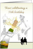 Male Twin Birthday Custom Age Popping Champagne Sporting Activities card