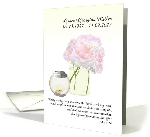 Announcement of Passing of Loved One Roses in Jar Tealight Candle card