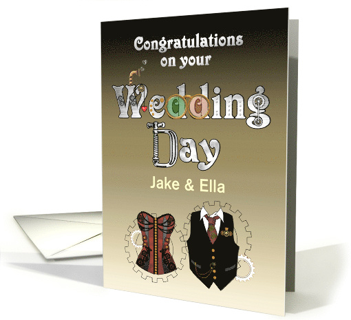 Steampunk Wedding Congratulations Bride and Groom Attire card