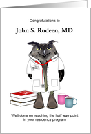 Encouragement Doctor in Medical Residency Program Owl in White Coat card