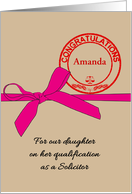 Daughter Qualified as Solicitor Pink Ribbon and Custom Name Stamp card
