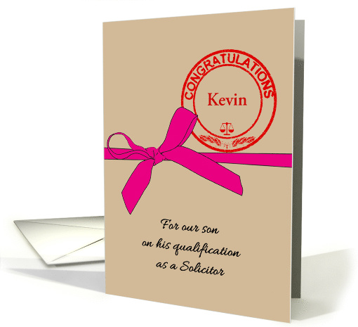 Son Qualified as Solicitor Pink Ribbon and Custom Name Stamp card