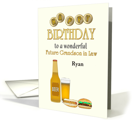 Birthday Future Grandson in Law Chilled Beer Hotdog and Hamburger card