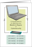 Master’s in Cybersecurity Binary Code Laptop Cellphone Communicating card