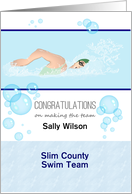 Female Making the Swim Team Custom Name and Team Freestyle Swimming card