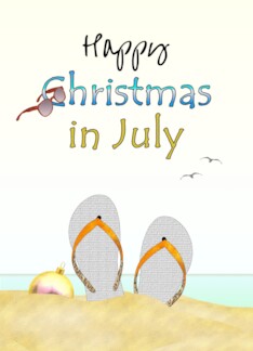 Christmas in July Bauble and Flipflops on Beach
