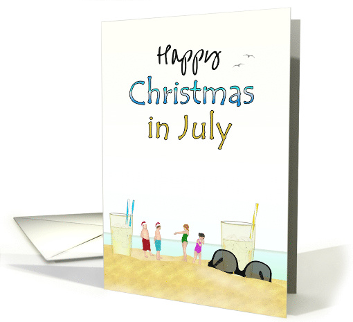Christmas in July Kids Playing on the Beach Iced Cold Lemonade card