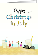 Christmas in July Kids Playing on the Beach Iced Cold Lemonade card