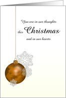 First Christmas Alone Bereaved Snowflakes Round Bronze Colored Bauble card
