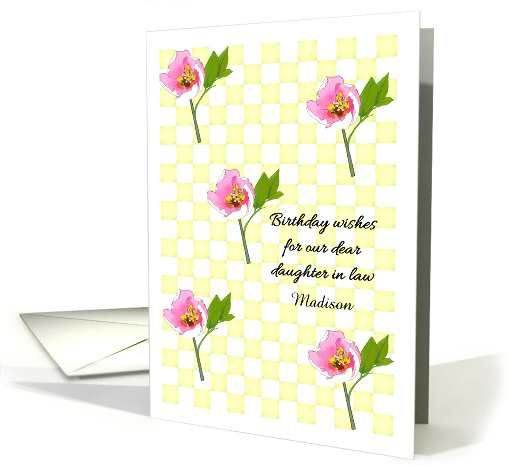 Daughter in Law Birthday Pretty Pink Blooms on Yellow... (1633116)