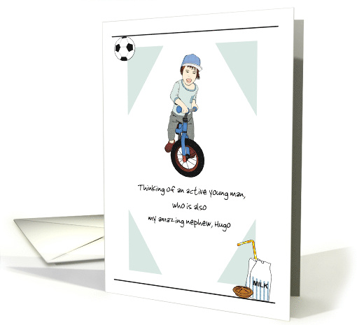 Custom Relation and Name Thinking of You for Kids Boy on Bicycle card