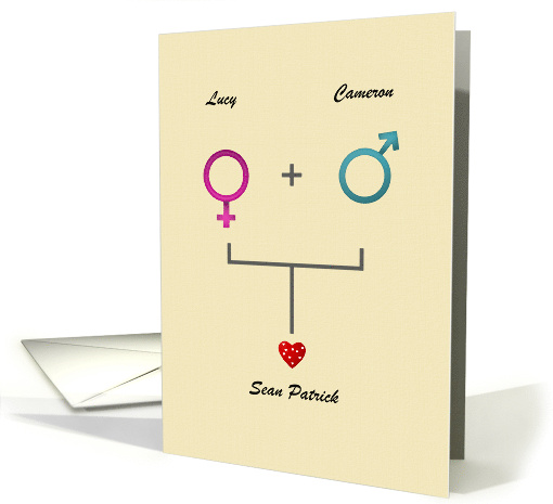 Announcement New Baby Gender Symbols and Red Heart Custom Name card