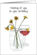 Birthday Thinking of You from Across the Miles Flowers and Wine card