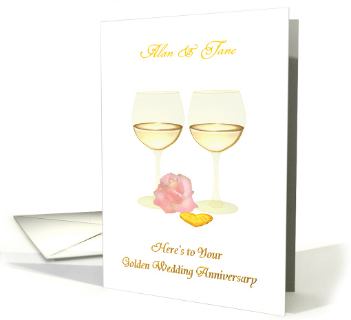 Custom Golden Wedding Anniversary Gold Heart Wine in Gold Hues card