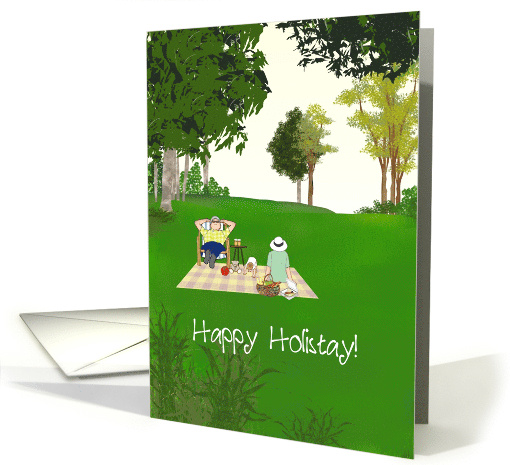 Happy Holistay Family Enjoying Day Out Picnicking in the Park card