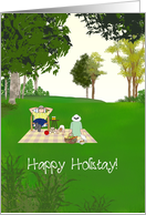 Happy Holistay Family Enjoying Day Out Picnicking in the Park card