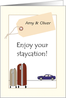 Happy Staycation for Couple Suitcases and Car Custom Luggage Tag card