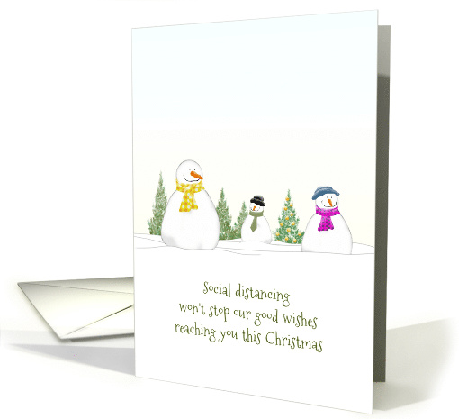 Snowmen Social Distancing Our Good Wishes to You this Christmas card