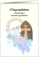 Becoming Licensed Lay Minister Dove and Cross Florals and Rainbow card