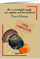 Thanksgiving Nephew and Husband Turkey Holding Greeting Sign card