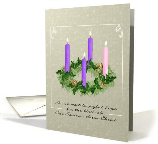 Evergreen Advent Wreath Purple Rose Colored Candles... (1648526)