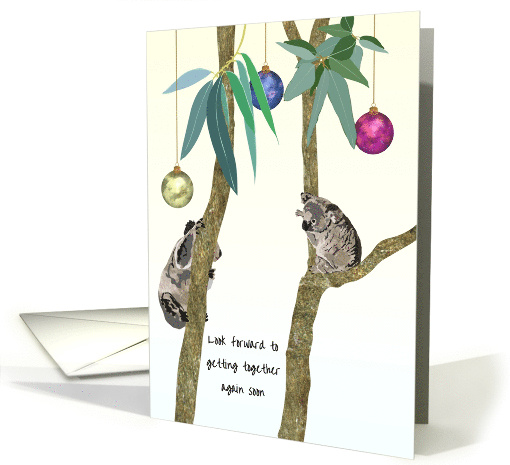 Christmas Koalas on Different Trees Chatting Missing You card