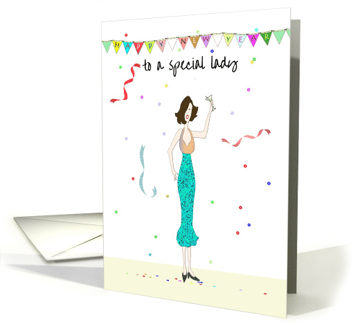 New Year for Special Lady Dressed Up and Holding Martini card