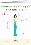 New Year for Special Lady Dressed Up and Holding Martini card