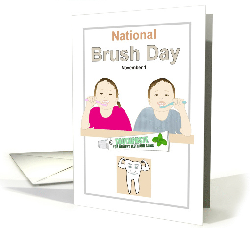 National Brush Day Kids Brushing Teeth Toothpaste Strong Tooth card