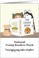 National Young Readers Week Young Girl and Pet Dog Reading Book card