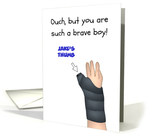 Broken Left Thumb Young Boy's Hand in Cast Custom card (1654140)