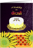 Birthday on Diwali Lit Oil Lamps Placed Around Birthday Cake card