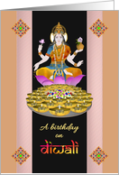 Birthday on Diwali Goddess Lakshmi Lit Oil Lamps Rangoli Designs card