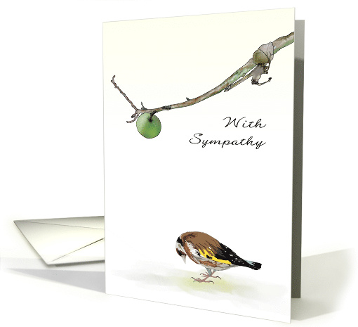 Sympathy Sketch of European Goldfinch Apple on Overhead Branch card
