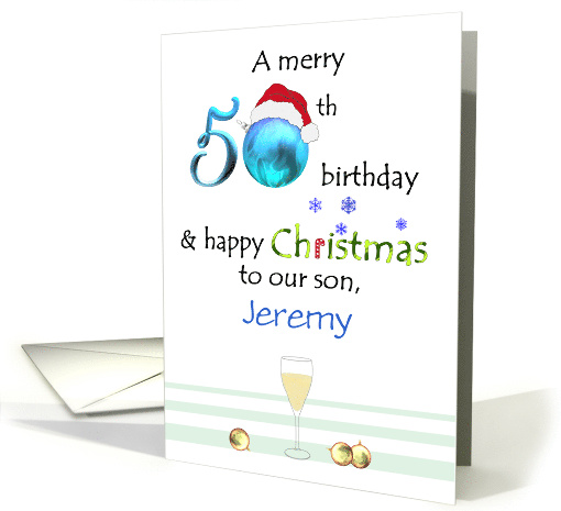 Son's 50th Birthday on Christmas Santa's Hat on 50 Custom card