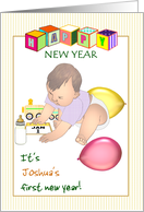 Baby’s 1st New Year Baby Playing with Calendar Custom card