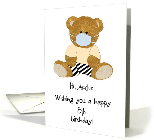 Kid's Birthday Teddy Wearing Mask Custom Name and Age card (1658464)