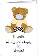 Kid’s Birthday Teddy Wearing Mask Custom Name and Age card