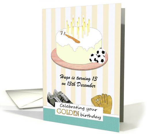 Custom 13th Golden Birthday Cake with Baseball Bat and... (1660982)