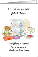 1st Valentine’s Day New Parents Romantic Take Out Dinner Baby Things card