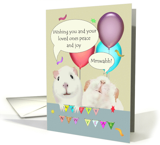 Guinea Pigs New Year Greeting Colorful Balloons Confetti card