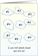 Expecting a Baby On Cloud 9 Numbered Cartoon Clouds in Clear Sky card